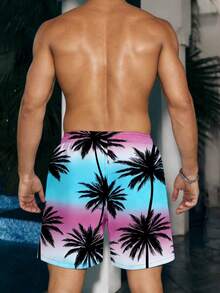 Manfinity Swimmode 男士热带印花休闲沙滩短裤 - 彩色 - 查看 2