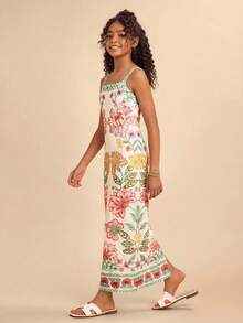 Travachic KIDS Đầm không tay in hoa thanh lịch, thoải mái cho bé gái tuổi teen, thích hợp cho kỳ nghỉ. - Màu be - Xem 7