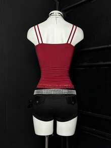 EgrlEra Women's Red V-Neck Ruffle Trim Camisole - Burgundy - View 2