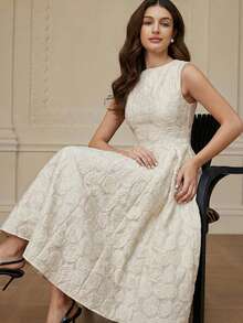 Aveloria Rosie Vestido sin mangas con cintura ceñida y abertura, con vuelo - Beis - Ver 2