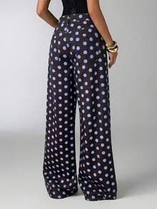 Aloruh Quần jeans nữ dáng rộng, họa tiết chấm bi, có túi, kiểu dáng thường ngày. - Màu xanh lam - Xem 4