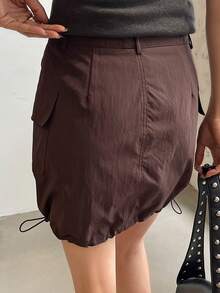 DAZY Women's Solid Color Utility Pocket Casual Short Skirt - Coffee Brown - View 6