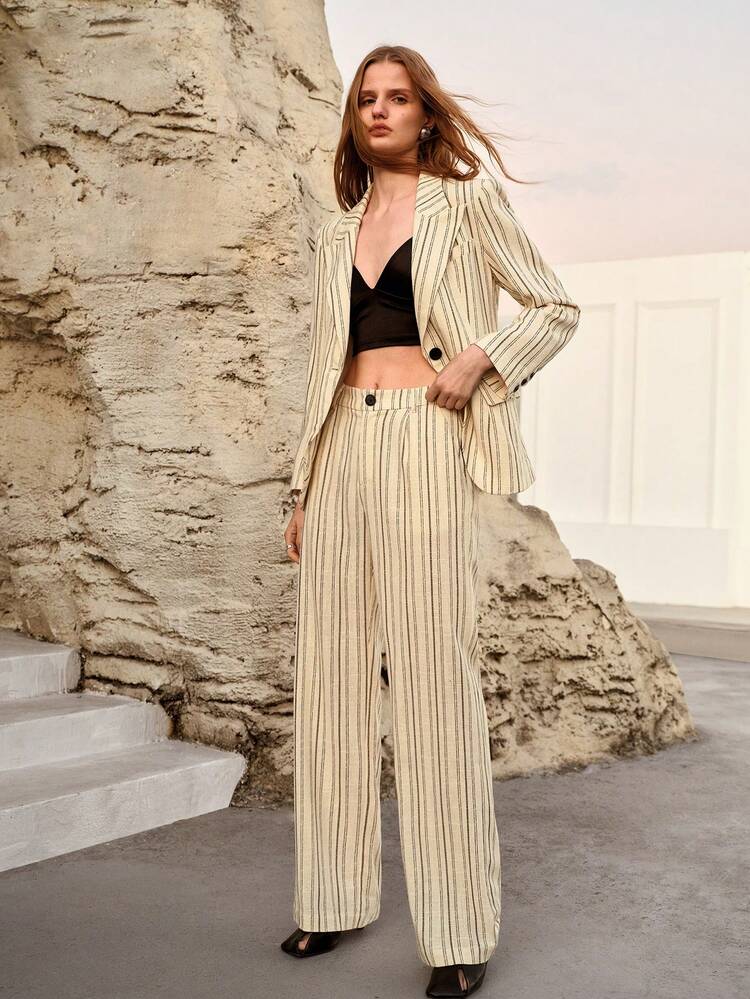 WOMEN'S LINEN STRIPED STRAIGHT LEG PANTS, SPRING/SUMMER