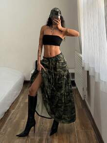 StreetHx Women's Drawstring Waist Casual Camouflage Denim A-Line Skirt - Multicolor - View 7