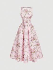 SHEIN MOD 浪漫花卉露背蝴蝶结吊带高开衩连衣裙 - 彩色 - 查看 4