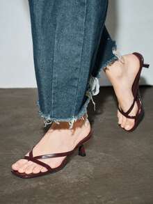 New Fashionable Women Sexy Leopard Print Pointed Toe Kitten Heel Sandals Spring Shoes - Burgundy - View 9