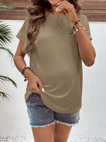 SHEIN Maternity Casual Round Neck Versatile Daily Wear Long Sleeve T-Shirt - Green - View 6