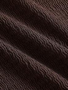 Firerie Kids 少女休闲日常棕色纹理面料不对称领短袖弧形下摆上衣和直筒裤套装 - 棕色 - 查看 5