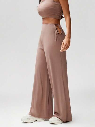 Denimoi Tie Waist Low Rise Staright Leg Pants Casual Outfits Loungewear Sexy Bottoms Airport Pilates