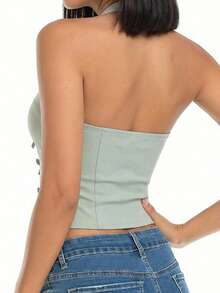 Top Corsé Halter con Detalles de Moños - verde menta - Ver 3