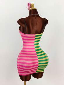 Amplova 2026 New Arrival Colorful Striped Low-Cut Bustier Mini Dress For Women - Multicolor - View 7