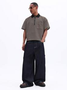 SUMWON 男士短袖条纹 Polo 衫，带拉链领和胸袋，常规版型，休闲夏季上衣 - 摩卡棕 - 查看 3