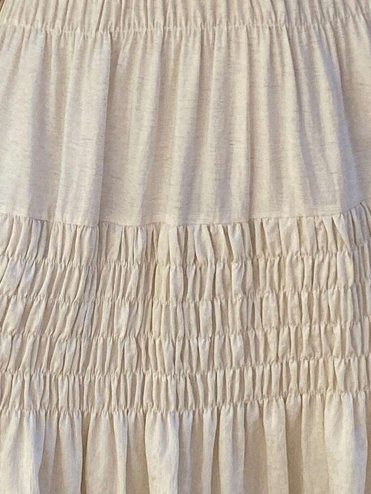 Women's Elegant Solid Color Elastic Waist A-Line Skirt, Spring/Summer Boho