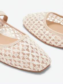 Giày bệt đế vuông thời trang ADAMUMU dành cho nữ, dự tiệc, công sở, thoáng khí, lưới rỗng, thoải mái, màu mơ - Màu be - Xem 6