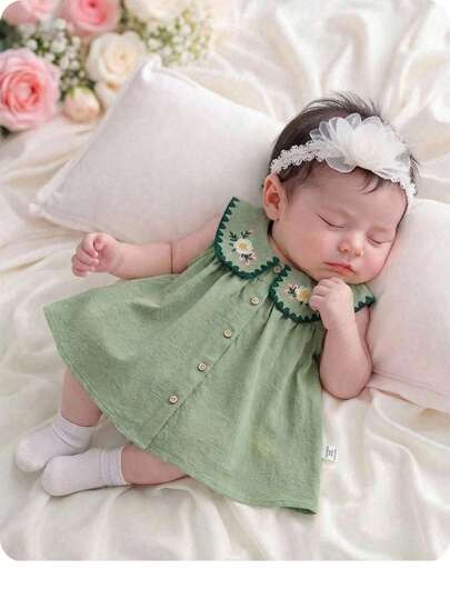 Newborn Baby Girl Cute Casual Vacation Floral Pattern Peter Pan Collar Dress Cute And Versatile Long-Sleeve Dress For Newborns, Featuring Delicate Floral Prints. Suitable For Daily Wear, Holiday Celebrations, Family Gatherings, Special Occasions, Birthday Parties, Dinners, Performances, Weddings, Baptisms, Openings, Indoor And Outdoor Activities, Sports, Playtime, Parties, Photos, Vacations, Etc. Perfect For Spring, Autumn, And Winter Seasons.