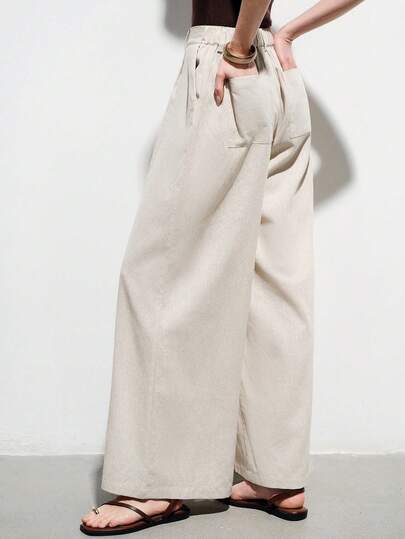 Aveloria Modichic Minimalistiska, mångsidiga, pendlande, eleganta, kvalitetsbyxor för kvinnor, linneliknande, lösa, raka, enfärgade kostymbyxor