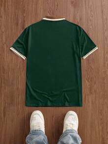 Manfinity Unisex Men's Casual Commuter Striped Short Sleeve Knit Polo Shirt, Summer - Apricot - View 2