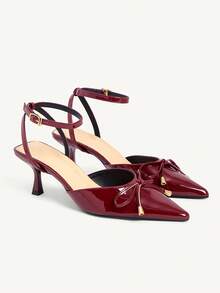 CUCCOO CHICEST Women's Fashionable Elegant Commuting Pumps With Bow Decor Elegant Shoes Wedding Shoes - Burgundy - View 2