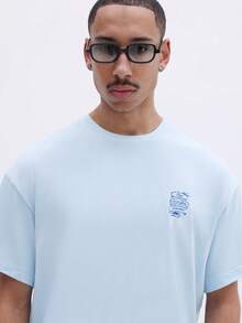 SUMWON Men's Light Blue Boxy Fit Crew Neck Short Sleeve T-Shirt With Back Graphic Print Design Casual Streetwear Style - Blue - View 4