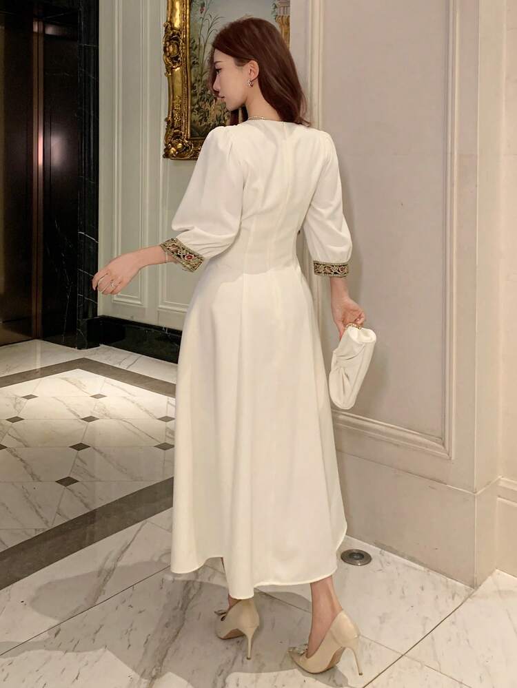 Women's Floral Print V-Neck Petal Sleeve Midi Dress Sundress