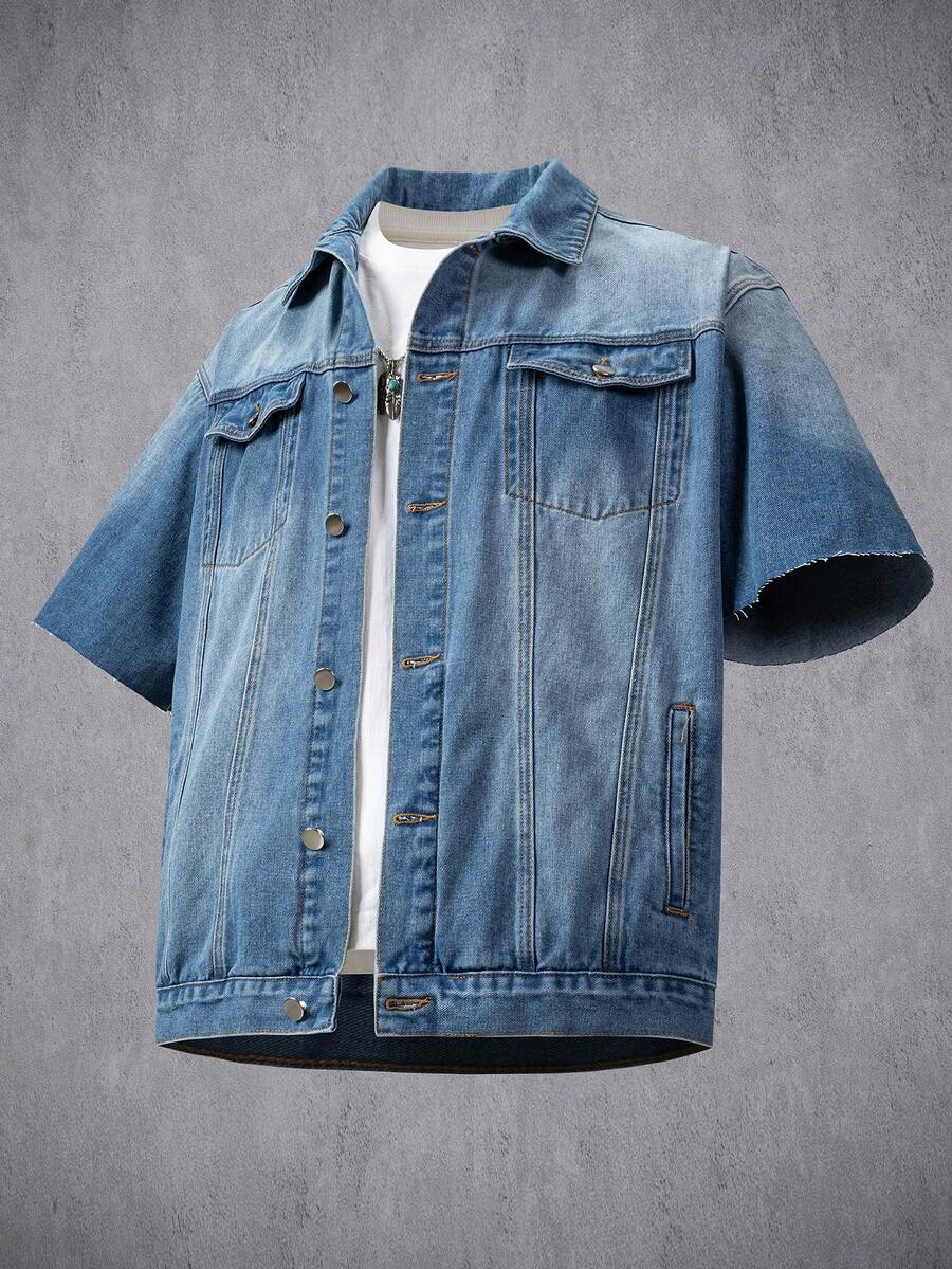 Manfinity Denimwave Men's Loose Denim Short Sleeve Top - Medium Wash - View 1