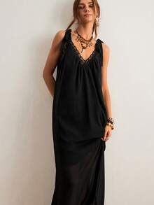 Freevana Women's Casual Sleeveless Solid Color Dress For Vacation,Summer Dresses For Women - Black - View 6