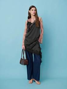 Nöista Elegant Dress Features Delicate Lace Details , A Soft Satin Drape, Perfect As A Formal Spring Break Outfits Dress Or A Chic Birthday Outfits For Clothes Carnival Dress. Its Sleek Silhouette Also Makes It A Great Choice For Elegant Outfits Or Evening Events. - Black - View 4