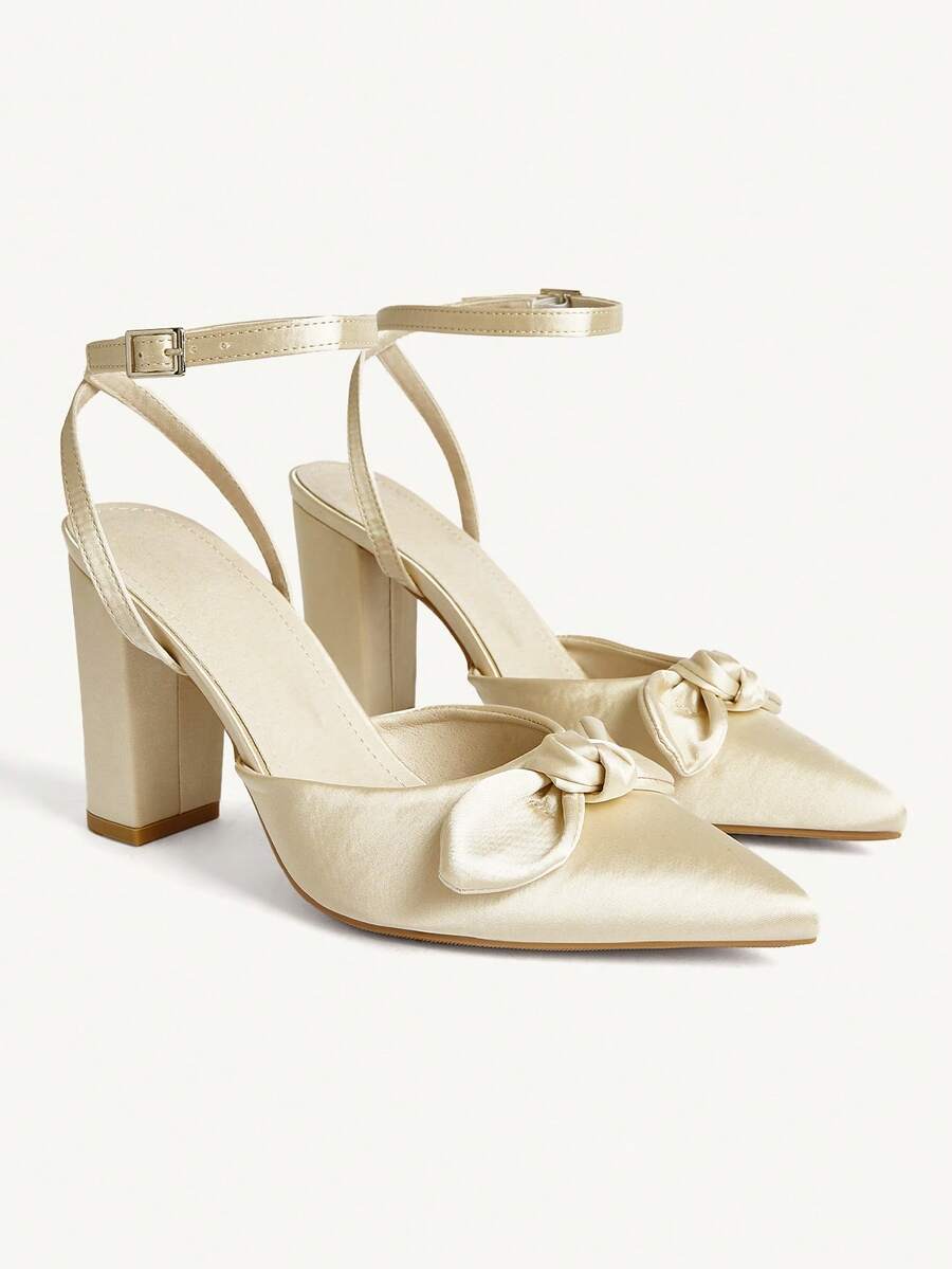 CUCCOO CHICEST 女士夏季新款蝴蝶结尖头高跟鞋杏色优雅休闲鞋 - 杏色 - 查看 1