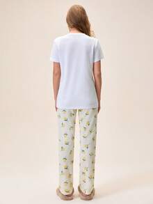 Loomlin Cotton 2pcs Women Limon Print Short And Limoncello Print Top Homewear Pajama Set - Yellow - View 2