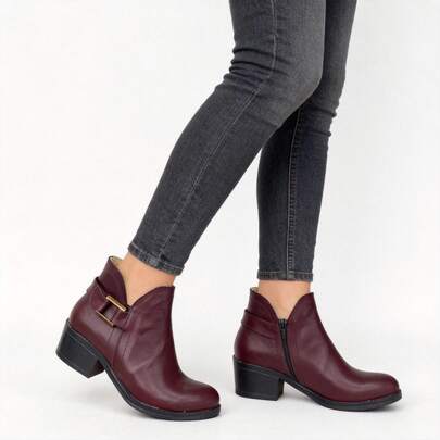 Botines Mujer 100% Piel Casual Cómodos Cuero Sintético Color Camel Tacón Bajo Hebillas Laterales Cremallera Moda Otoño Invierno Jeans Elegantes Básicos Resistentes Suela Antiderrapante Urbanos Versátiles Oficina Diario