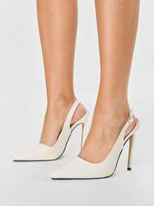 Glitzique Fall/Winter 2025 Women Minimalist Slingback Sandals, Point Toe Stiletto Heeled Elegant Pumps,Sexy,Elegant,Pointed Heels - White - View 7