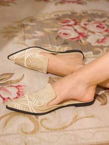 CUCCOO TILAWA Zapatos de punta bordados de estilo casual/oficina para mujer - Caqui - Ver 2