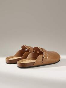 Solecia Sandal Selop Setengah Tertutup Wanita Terbaru, Bahan PU, Sepatu Nyaman, Kasual dan Serbaguna untuk Perjalanan Sehari-hari - Coklat sedang - View 4