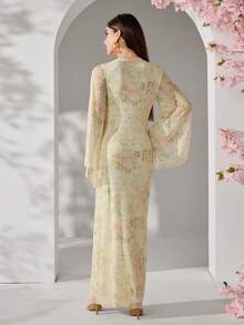 Vestido elegante de manga abullonada con cuello oblicuo y bajo asimétrico en color amarillo mostaza - Multicolor - Ver 4