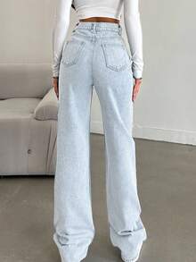 SHEIN Tall Snow Wash Straight Leg Jeans High Rise For Tall - Light Wash - View 2