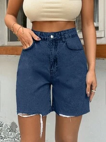 EURMUSE 100%Cotton Rigid, Back Label And Washing Detailed Short - Medium Wash - View 4