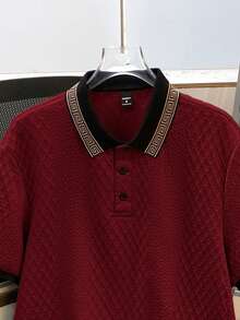 Manfinity Joysei Stylish Men's Burgundy Polo Shirt With Rib-Knit Pattern Short Sleeve Knitted Fabric Regular Length Polo Shirt For Men - Burgundy - View 7