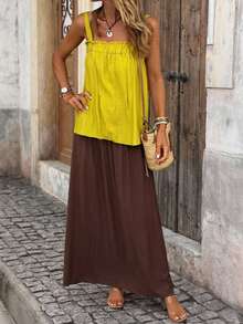 Women's Casual Ruffle Strap Top And Loose Long Skirt 2-Piece Set, Suitable For Outdoor, Vacation, Spring/Summer, Spring Clothes Women , Summer Dress , Summer Dresses For Women , Summer Outfits  , Summer Holiday Outfits Summer Skirt And Top Set - Multicolor - View 1