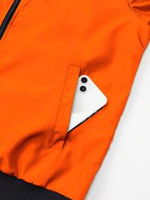 Manfinity Homme 男士棒球领拉链休闲百搭日常长袖外套 - 橘色 - 查看 5