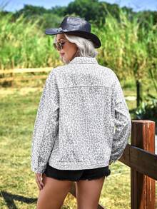 EMERY ROSE 女士豹纹长袖单排扣休闲牛仔外套 - 彩色 - 查看 2