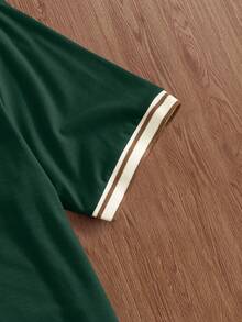 Manfinity Unisex Men's Casual Commuter Striped Short Sleeve Knit Polo Shirt, Summer - Apricot - View 4