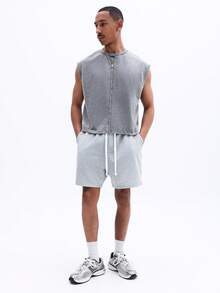 SUMWON Pantalones cortos de chándal con cintura con cordón, ajuste relajado, bolsillos laterales, cómodos para usar en casa en verano - Gris - Ver 3