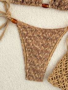 Costavie 2026 Spring/Summer Multi-Color Special Fabric Women's Swimwear, Spaghetti Strap Halter Solid Color Sexy Side Tie Bikini Bottom Two-Piece Swimwear Boho Bikini Set Bikini Set Vacation Crochet Bikini Set Brown Bikini Set Two Piece Beach Set Snake Print Bikini Brown Bathing Suit Women Brown Two Piece Set Women - Multicolor - View 5