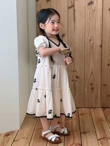 DAZY Infant/Toddler Girls' V-Neck Fresh Korean Style Spring/Summer Dress - Apricot - View 4