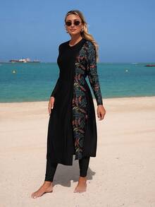 Swim Mulvari Bộ 2 món burkini in họa tiết lá cọ cổ điển, đồ bơi đi biển thường ngày dành cho nữ. - Nhiều màu - Xem 4