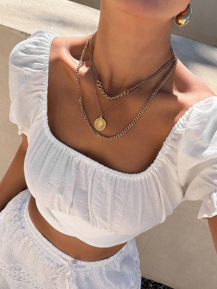 Women's Casual Solid Color Cropped Shirt, Summer