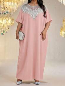 SHEIN Lady Đầm dạ hội thanh lịch cỡ lớn đính sequin lấp lánh - Bụi hồng - Xem 1