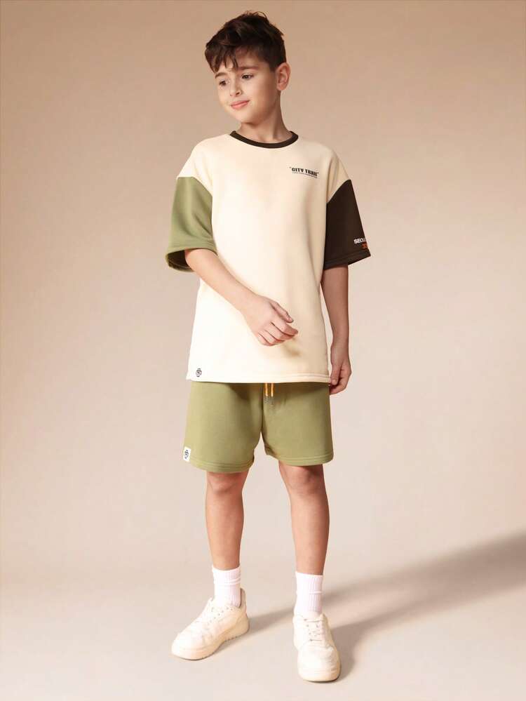 Color Blocked Co-Ord Set With Crew Neck