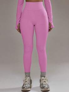 Musera Sport High Rise Seamless Leggings Bottom Only Padel Autumn Fall Winter Activewear Sport Gym Workout - Pink - View 5