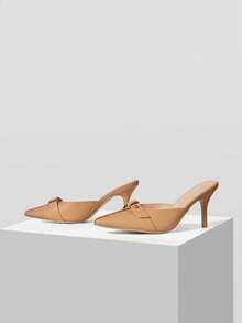 Mnmlis Women's Pointed Toe Buckle Design Fashionable Elegant High Heel Mules - Brown - View 3